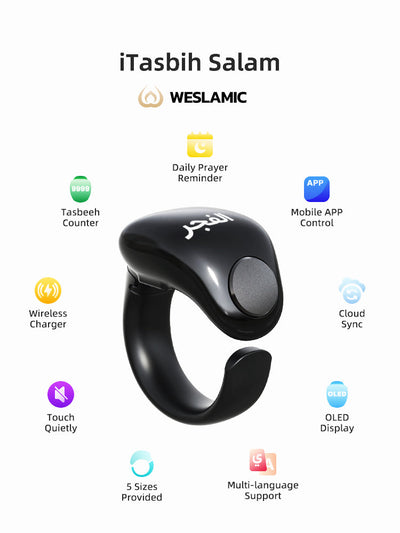 Premium quality adjustable smart islamic ring with multiple functions for both male and female