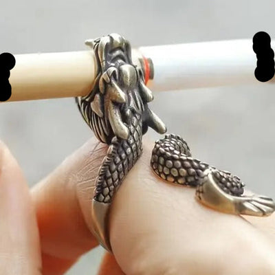 Ethnic Style Men's Retro Dragon Cig@rtte Holder Ring  – Adjustable Size, Unique & Stylish Jewelry for Trendsetters