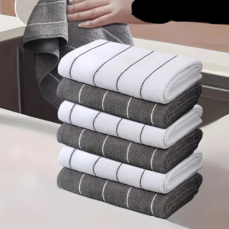 4pcs,8pcs HYER KITCHEN Microfiber Towels – Super Absorbent, Quick-Drying, Striped Gray & White, Multipurpose for Kitchen & Bathroom