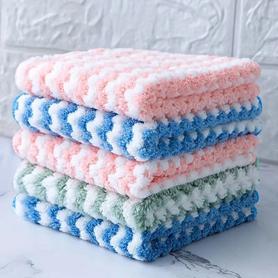 10pcs Microfiber Dish Towels - Ultra Absorbent Coral Fleece Cleaning Cloths, Thickened Scouring Pads for Kitchen & RV Use