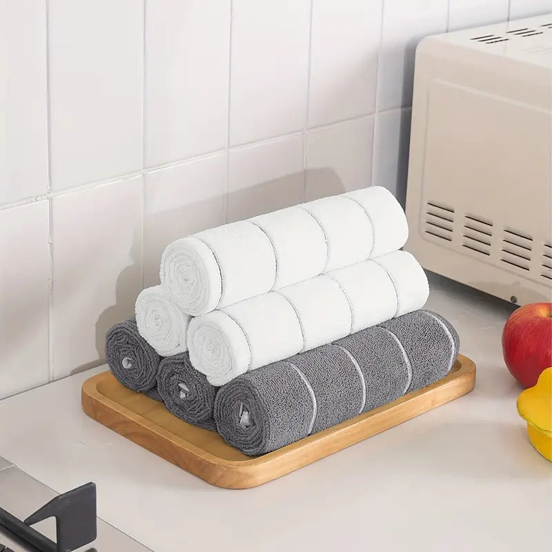 4pcs,8pcs HYER KITCHEN Microfiber Towels – Super Absorbent, Quick-Drying, Striped Gray & White, Multipurpose for Kitchen & Bathroom