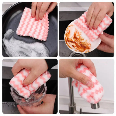 10pcs Microfiber Dish Towels - Ultra Absorbent Coral Fleece Cleaning Cloths, Thickened Scouring Pads for Kitchen & RV Use