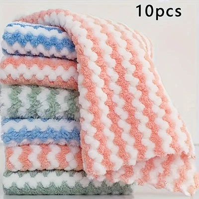 10pcs Microfiber Dish Towels - Ultra Absorbent Coral Fleece Cleaning Cloths, Thickened Scouring Pads for Kitchen & RV Use