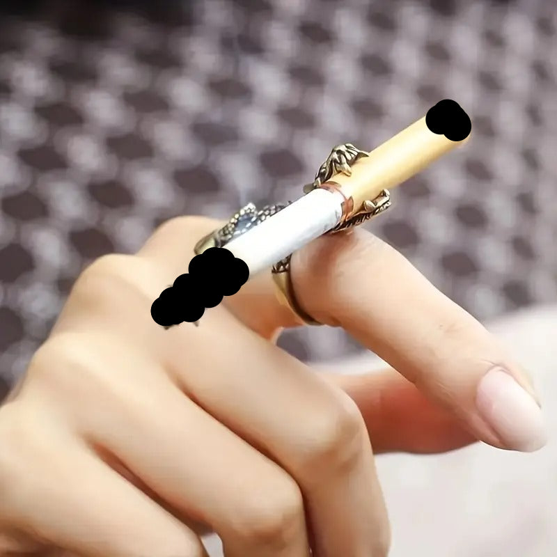 Ethnic Style Men's Retro Dragon Cig@rtte Holder Ring  – Adjustable Size, Unique & Stylish Jewelry for Trendsetters